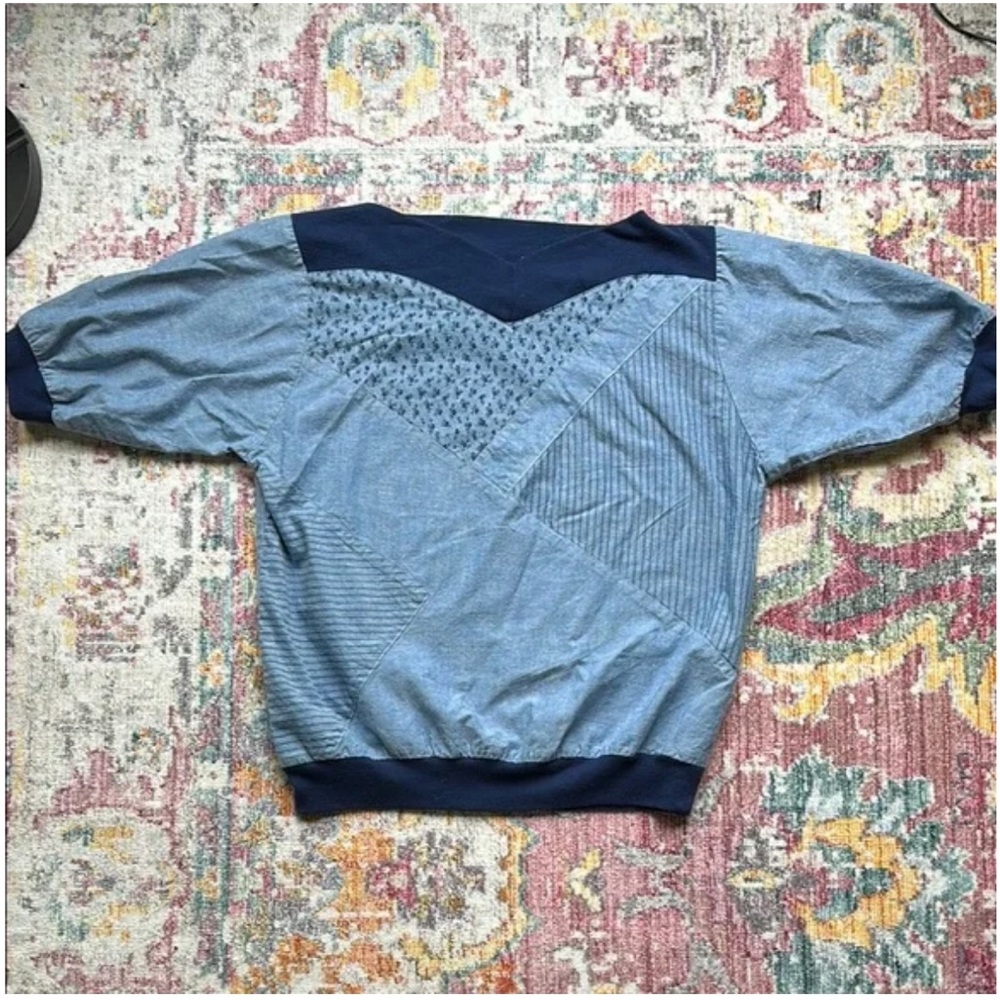 Vintage Fritzi Blue Patchwork Short Sleeve Top Women’s Medium 80s Chambray Retro